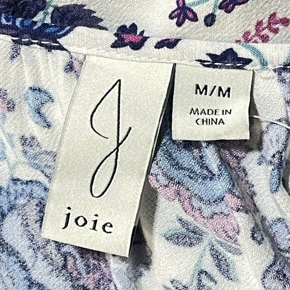 Joie Medium Crop Top Boho Floral Balloon Sleeves Keyhole Neck Elastic Waist Blue - Picture 7 of 8
